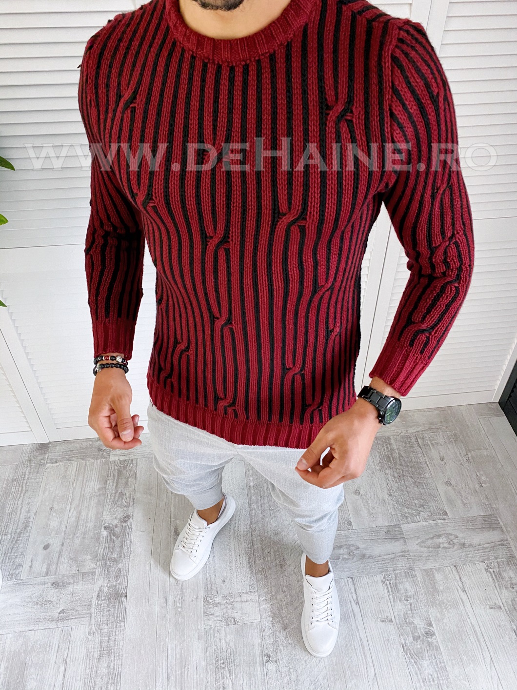Pulover barbati gros slim fit bordo t3575 x13-3